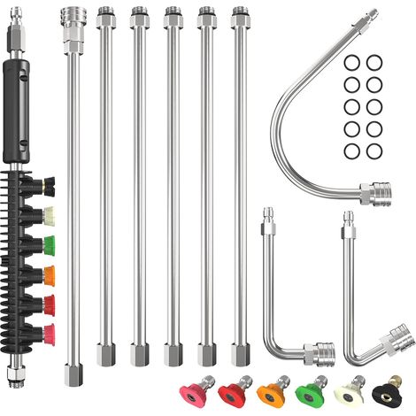Lot de 10 baguettes d'extension pour nettoyeur haute pression, 4000 PSI avec 6 embouts de buse, lance de laveuse électrique, outils de nettoyage de gouttière à connexion rapide de 1/4", remplacement d (1/5)