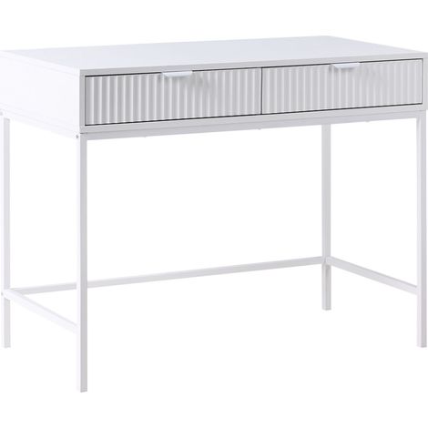 Table Console à 2 Tiroirs Design Cannelé MDF Blanc Adelaide (1/5)