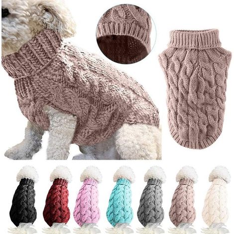 Jersey de cuello alto de punto para perros, Jersey grueso y cálido de invierno para perros y gatos pequeños/medianos, Color rosa claro, Talla M (1/5)