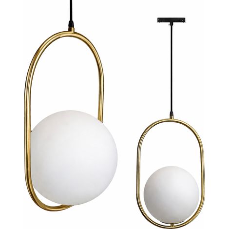 Lámpara colgante ovalada de 25 cm con bola color oro lechoso para rieles magnéticos Smart Track de 48 V CC. (1/5)