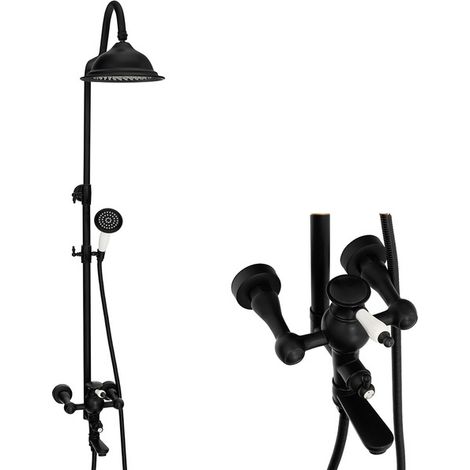 Colonne de douche rétro Silla, système de douche avec mitigeur réglable en hauteur, design vintage, Noir (1/5)