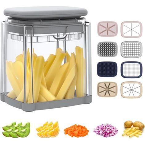 Trancheuse à légumes manuelle 4 en 1 et coupe-frites avec 4 lames interchangeables, pour frites, concombres, carottes, oignons et fruits. (1/5)