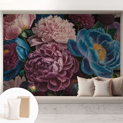 Tapete Vliestapete mit Kleber - Wanddekoration Wohnzimmer - Tapete Schlafzimmer Bunte Blumen 208x146 cm (1/5)