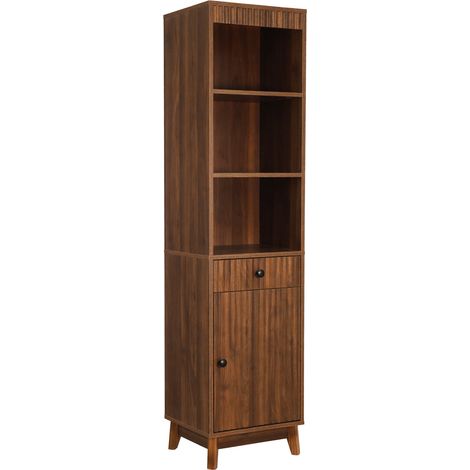 Mobile alto bagno freestanding 172 cm in MDF color noce con cassetto e porta reversibile (1/5)