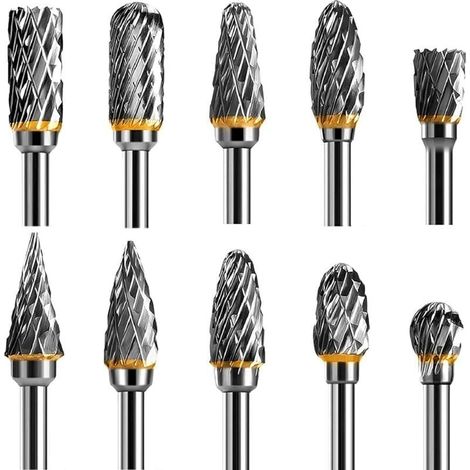 AIMOONSA Jeu de Fraises Rotatives Acier Carbure de Tungstne Double Tranchant pour Outil rotatif, 10 pices Tige 1/8 pour Outil Rotatif pour Bricolage, Sculpture sur bois (1/5)