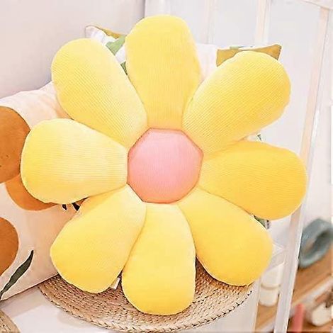 Coussin décoratif à fleurs, coussin mignon en forme de fleur, coussin en peluche à fleurs, coussins décoratifs pour adolescentes, coussins décoratifs jaunes (1/5)