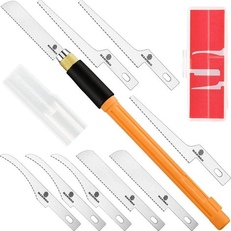 Kit de petites lames de scie hobby avec 9 petites lames de scie à rasoir pour miniatures, modélisation, artisanat bricolage, modèles en plastique, bois (style 1, jaune) (1/5)
