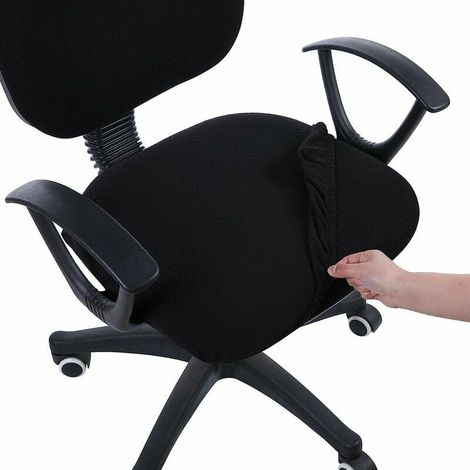 Stretch-Jacquard-Sitzbezüge für Büro-Computerstühle, abnehmbarer, waschbarer und staubdichter Sitzkissenschutz für Schreibtischstühle - Schwarz (1/4)
