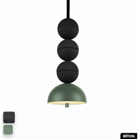 Lampe de suspension en béton - BOSFOR CONCRETE NOIR - VERT 3 BALLES LED 14W (1/2)