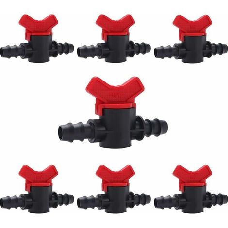 7 Pièces Vanne Commutation d'Irrigation, Irrigation Pipe Valve Switch, Robinet Jardin en Plastique PE, Robinet Barbelé Double Mâle, pour L'irrigation des Pelouses de Jardin, pour 16mm Tuyau (1/4)