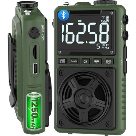 Radio de onda corta AM/FM Bluetooth con alerta meteorológica NOAA, radio de bolsillo portátil recargable de 1250 mAh con recepción óptima, altavoz grande de 5 W, sintonizador digital y auriculares, to (1/4)