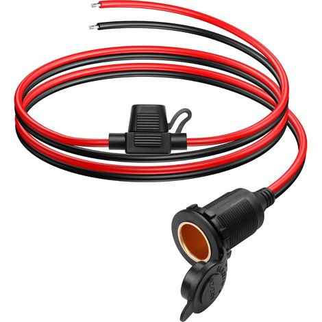 Câble de Queue de Prise d'allume - Cigare fileté Fixe 12V, câble d'extension de Prise d'allume - Cigare étanche 14awg avec fusible 20A(1M/3FT) (1/5)