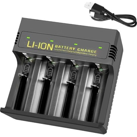 Caricabatterie universale per batterie ricaricabili C, AA, AAA, NiMH, NiCd e agli ioni di litio, con ricarica rapida USB-C e funzione di scarica, dotato di 4 slot indipendenti. (1/4)