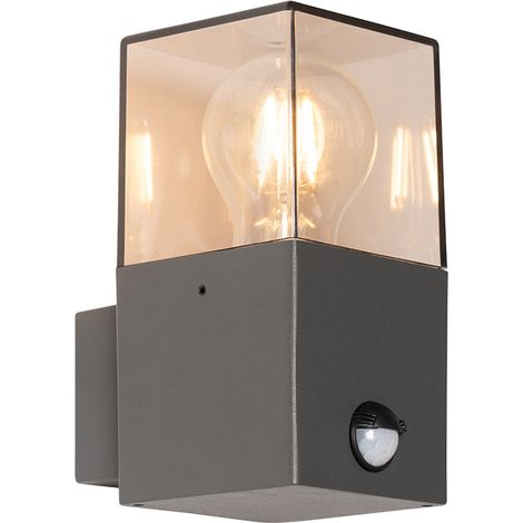 QAZQA Moderno Lámpara de pared exterior gris oscuro con sensor de movimiento IP44 - Denmark Aluminio /Plástico Rectangular Adecuado para LED Max. 1 x 15 Watt