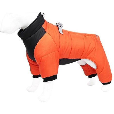 Winterhundemantel, reflektierendes Stehkragen, verstellbares Halsband, Doppelleinenbefestigung – Größe S – Orange