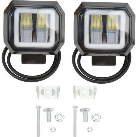 Kit 20W 6500K LED Barre Lumineuse Carrée Spot DRL Yeux d'Ange Feux de Jour Latéraux Antibrouillard pour Camion 4x4 SUV ATV Ouverture Jaune