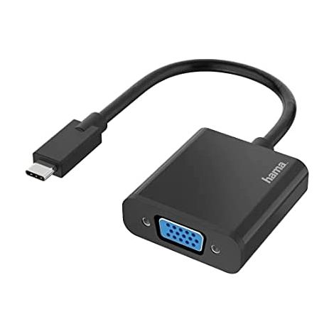 Hama  Adaptador de USB C a VGA Full HD 1080p (Alta Resoluciónn, 1080p, Transmisión, Compatible con PC, Macbook, Tablet, TV o Proyector), Color Negro.