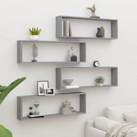 vidaXL Estante cubo pared 4 uds contrachapada gris Sonoma 100x15x30 cm (1/5)