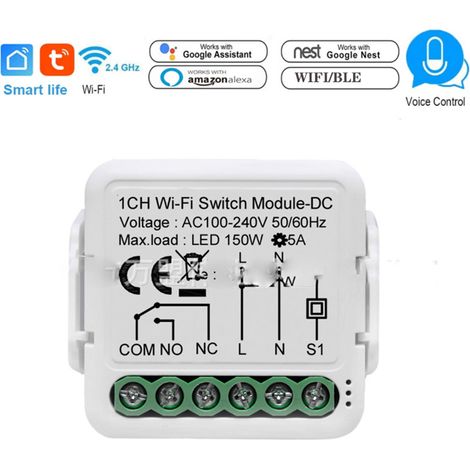 Module de contact sec WiFi, 1 canal pour module relais de télécommande WiFi/Zigbee, relais universel à contact sec 5 V CC/12-48 V et 100-240 V CA
