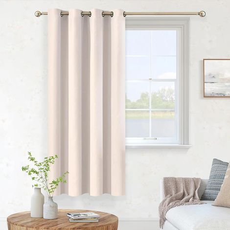 Rideau Occultant Court Isolant Thermique Froid pour Chambre Fenetre Adulte Enfant, Rideaux Beige Phonique Anti Bruit, Rideau Opaque à Oeillets 140X180 CM, 1 Pièce (1/5)