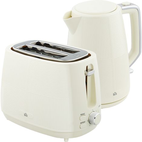 Kettle and Toaster Set, 1.7L 3000W Fast Boil Kettle & 2 Slice Toaster Kitchen Set with 7 Level Browning Controls, Defrost, Reheat, Boil-dry Protection, Cream White