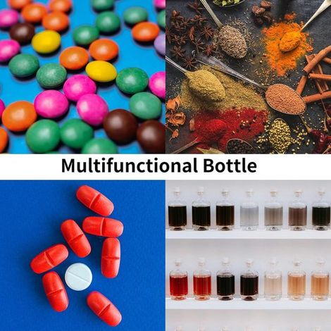 4 flaconi in plastica trasparente da 150 ml ciascuno, con tappi a vite bianchi contenitori adatti al contatto con alimenti, ideali per polveri a base di erbe e integratori alimentari. (1/5)