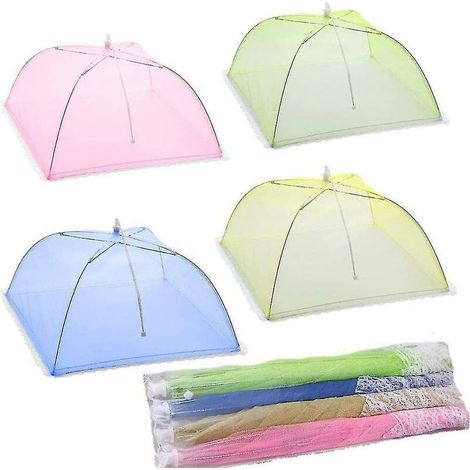 4 Pcs Cloche Alimentaire/Cloche Insecte/Tente Alimentaire/Couverture Alimentaire Pliante Parapluies en Maille, Barbecue Et Plus - 4 Couleurs (Rose, Vert, Jaune, Bleu, 43 43 cm) Starl