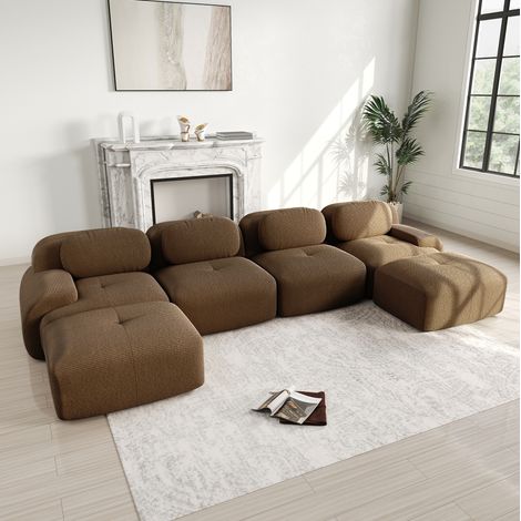 Sofá esquinero modular marrón en pana sin montaje con espuma 32D y diseño ergonómico (1/5)