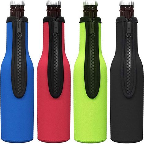 Refroidisseur de bouteilles, lot de 4, 19 x 6 cm, pour bières en canette et autres boissons fraîches en bouteille, isotherme en tissu, Univers (1/5)
