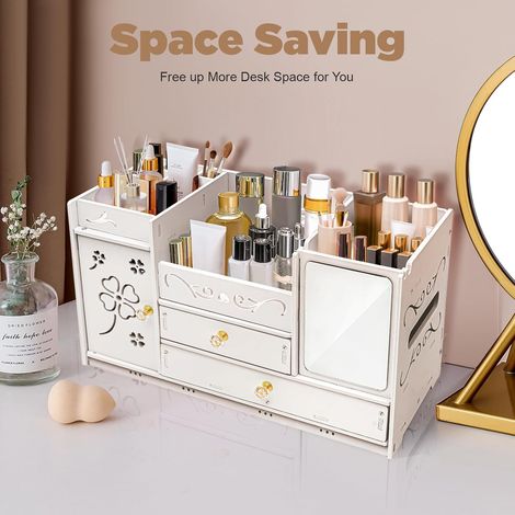 Organiseur de maquillage multi-compartiments, organiseur de coiffeuse avec tiroirs, organiseur de cosmétiques, boîte de rangement pour cosmétiques, convient pour chambres, salles de bains (1/5)