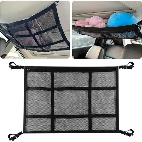 Filet de plafond de voiture, sac de toit de voiture double couche en maille pour le camping et les voyages, grande capacité de rangement avec sangles réglables pour SUV, van, et accessoires de (1/5)