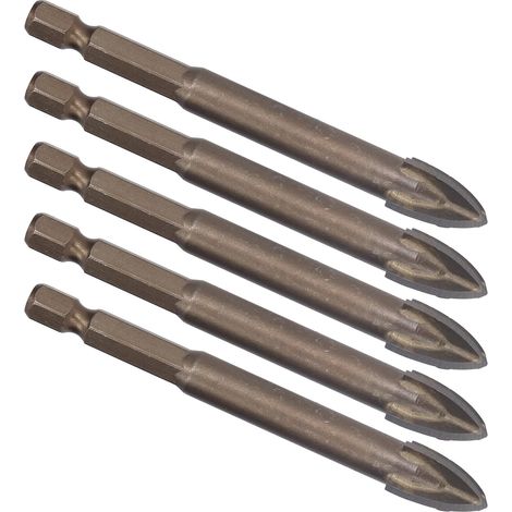 Lot de 5 forets cruciformes à queue hexagonale de 6,35 mm (1/4 po) pour carrelage, verre, céramique et béton, outil en alliage dur de 12 mm (1/5)