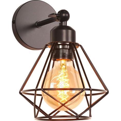 Applique Murale Intérieure Design Cage en Métal 16CM Lampe Murale Industrielle Ajustable Plafonnier Luminaire Murale E27 Applique Vintage pour Chambre Couloir Salon Cuisine (Style-C, Noir) (1/5)