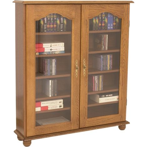 Beaux Meubles Pas Chers – Vitrine chêne rustique 2 portes vitrées – 5 étagères réglables – Structure en panneaux de particules plaqués chêne – Dimensions L 92.4 x H 105.8 x P 21.5 cm (1/3)