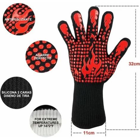② En stock : Gants de barbecue en aramide résistants aux hautes températures, ignifugés, compatibles micro-ondes, isolants thermiques, pour la cuisson, gants de barbecue en silicone (1/5)