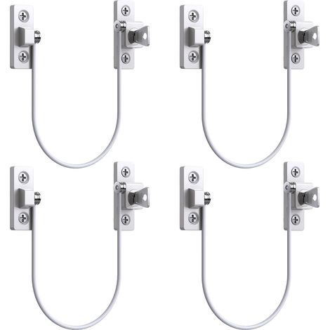 4pcs Entrebâilleur Fenêtre Porte Restricteur de Porte de Fenêtre Verrou Fenetre UPVC Verrouillage de Limite Verrou de Sécurité Câble Serrure de Limite Avec Clé et Vis