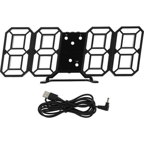 Elektronische 3D-LED-Wanduhr mit großem Bildschirm, intelligenter Sprachsteuerung, drei Modi, hellem Digitaldisplay, schwarzem Gehäuse und weißen Ziffern (1/5)