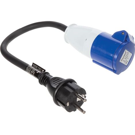 Perel Adapterleitung, H07RN-F 3G2.5, 0.4 m, 16 A/230 V, 3680 W, Typ E/F auf CEE, für innen und außen, Gummi, blau