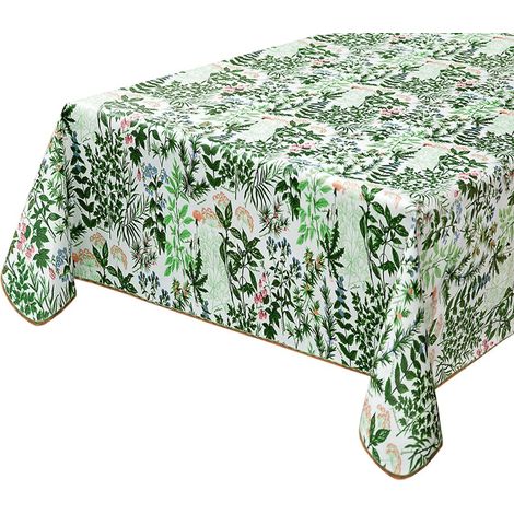 Nappe Antitache Bordée Nappe Cuisine Coton Enduite Plastifiée Motif Herbes Aromatiques Montagne - 135x135 Cm