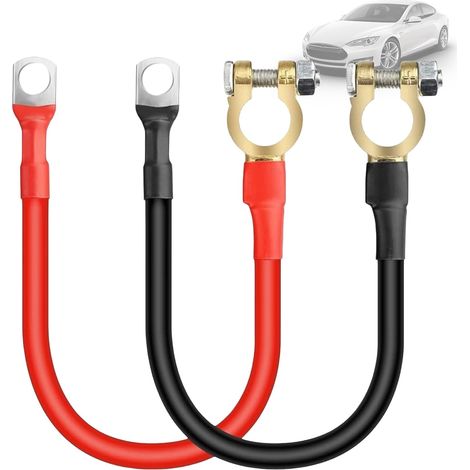 2 Pièces Câble De Batterie avec Cosse: Cable Batterie Voiture, 16mm², 50cm, Câbles De Connexion De Batteries pour Moto, Camion, Solaire, Camping-Car, Marine (Rouge, Noir) (1/5)