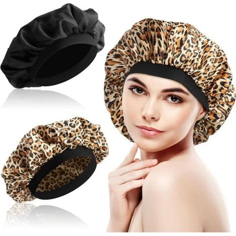 2-teiliges Satin-Nachthauben-Set, Satin-Nachthaube mit breitem, elastischem Band für Damen, Satinhaube für Damen (1/4)