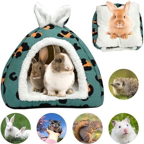 (Bleu)Maison d'hiver pour Petits Animaux, Lit de Cochon d'Inde Peluche Nid Maison Lapin Hamster Hamac (Bleu) (1/4)