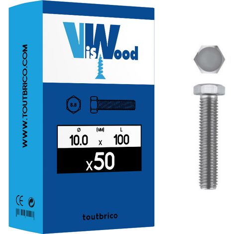 VIS METAUX TH FT DIN 933 AC ZN BL 8/8  10.0 X 100 BTE 50 - 9338810100 - VISWOOD