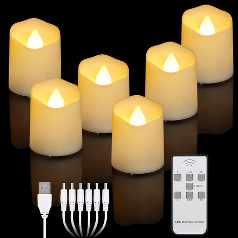 6 Bougies LED Rechargeables USB Avec Minuterie à Distance Télécommande Bougie Sans Flamme Gradable Bougies électriques LED pour Noël Halloween (1/5)