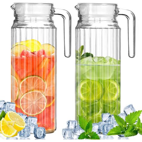 Carafe En Verre - Lot De 2 - 1,1L - Verre Sans Plomb - Couvercle Étanche - Pour Eau Jus Thé - Transparent (1/5)