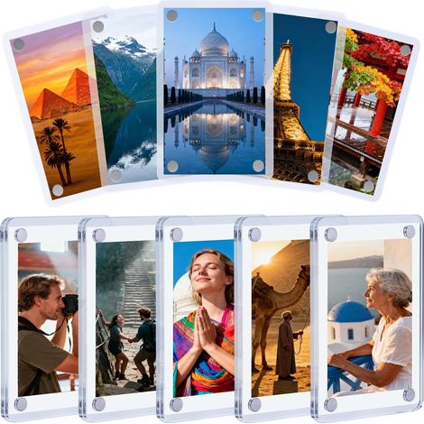 Wigearss 10 Pièces de Cadres Photo en Acrylique Transparent, Cadres Photo Magnétiques Double Face, Cadres de Photos Sans Cadre, Bloc d'Affichage Magnétique pour Frigo, 9 x 6 cm (1/5)