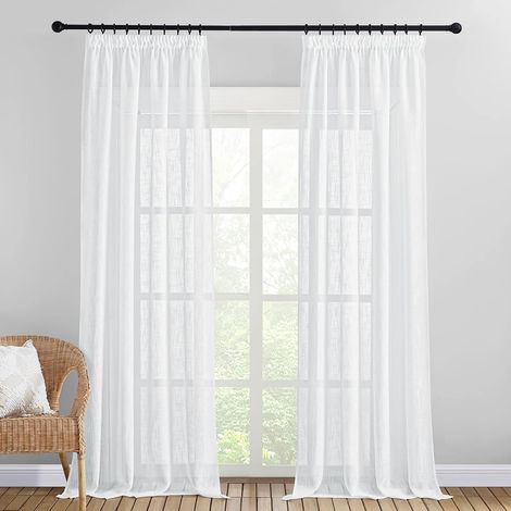 Voilages Rideaux Blanc - Décoration de Maison Rideau Draperies Motif de Croix Voile en Lin avec Galon Fronceur Souple pour Salon Romantique, L 140 x H 245 cm, Blanc, 2 PCs (1/5)
