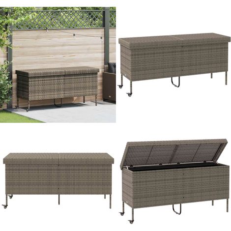 vidaXL Boîte de rangement de jardin et roues gris résine tressée