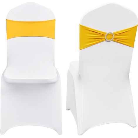 VEVOR Fundas para Sillas Plegables de Elastano Elástico, Fundas para Sillas Universales con Fajas para Sillas, Fundas Protectoras Lavables Extraíbles, para Bodas, Fiestas(50 Juegos Dorado y Blanco)