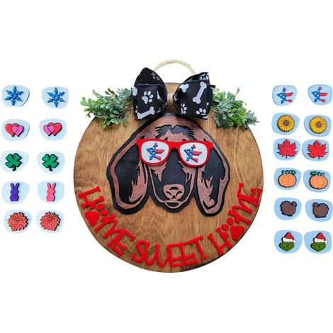 Calendrier de bienvenue fantaisiste en bois représentant un chien cool, plaque de porte, scène intérieure, cadeau de décoration de patio (B) (1/2)